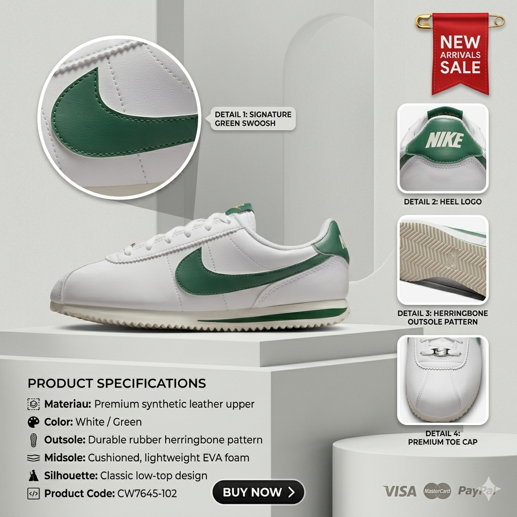 Nike Cortez  White/Soft Pearl/Ochre/Fir
