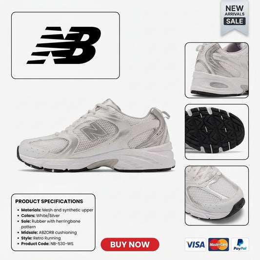 New Balance 530 WHITE with SILVER METALLIC