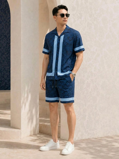 Nexor Men's Set made of smooth, cool silk fabric, shirt with a breathable Cuban collar design.