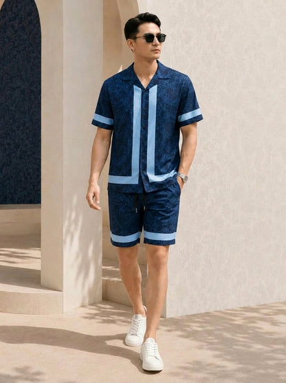 Nexor Men's Set made of smooth, cool silk fabric, shirt with a breathable Cuban collar design.