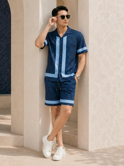 Nexor Men's Set made of smooth, cool silk fabric, shirt with a breathable Cuban collar design.