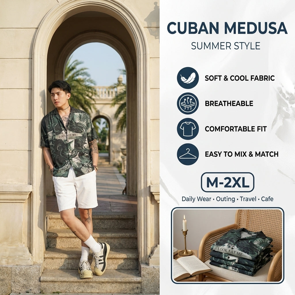 Cuban Medusa oversized shirt, made of breathable silk fabric | Medusa shirt