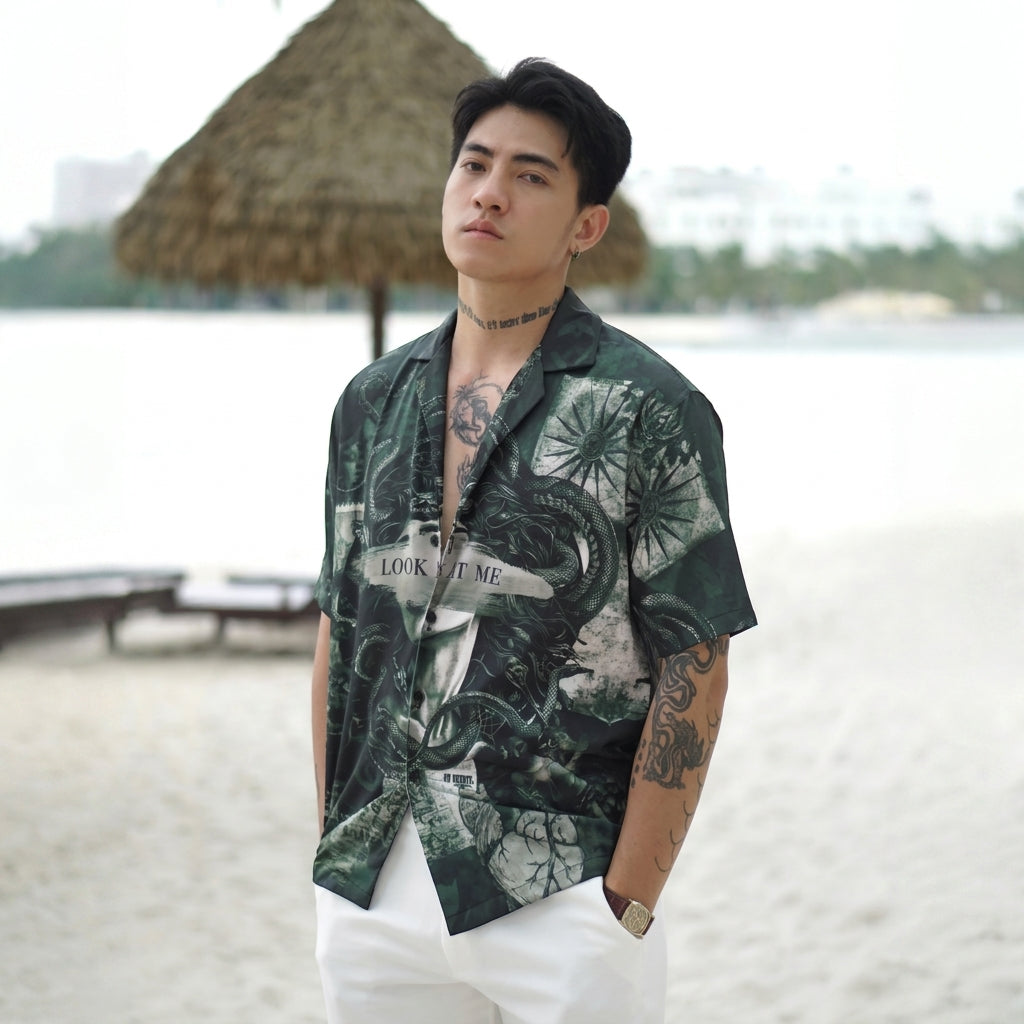 Cuban Medusa oversized shirt, made of breathable silk fabric | Medusa shirt