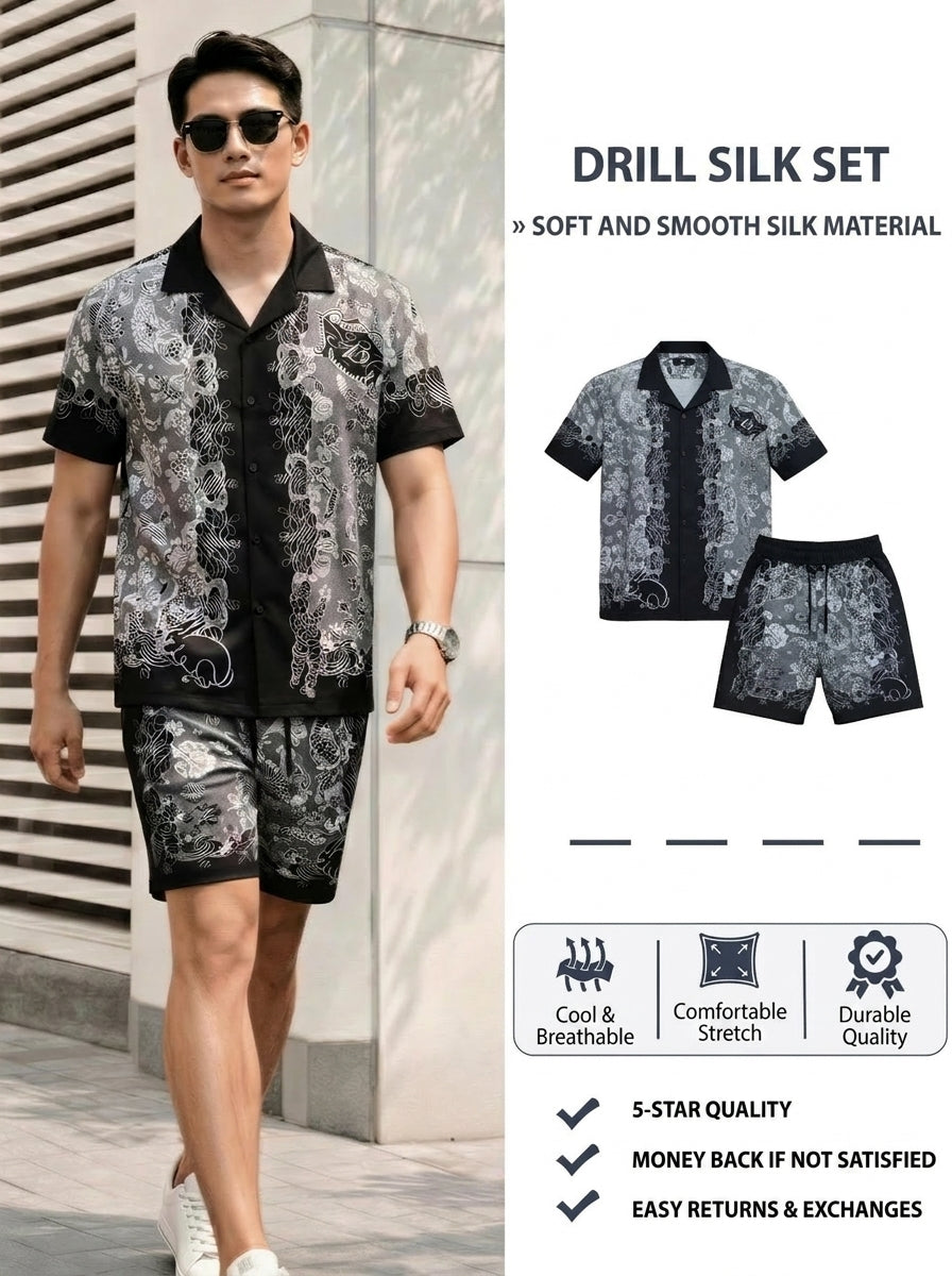 Drill Cuban men's shorts set