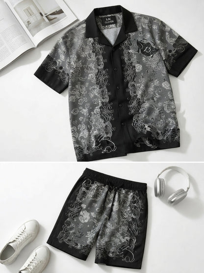 Drill Cuban men's shorts set